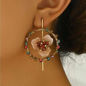 Deliah Gold Open Frame Hoop Earrings in Pink Mix by Kendra Scott